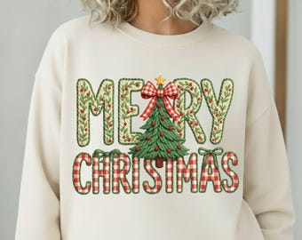 Faux Yarn Merry Christmas Floral Png,Merry Christmas Design Png, Crochet Christmas Tree Bow Png