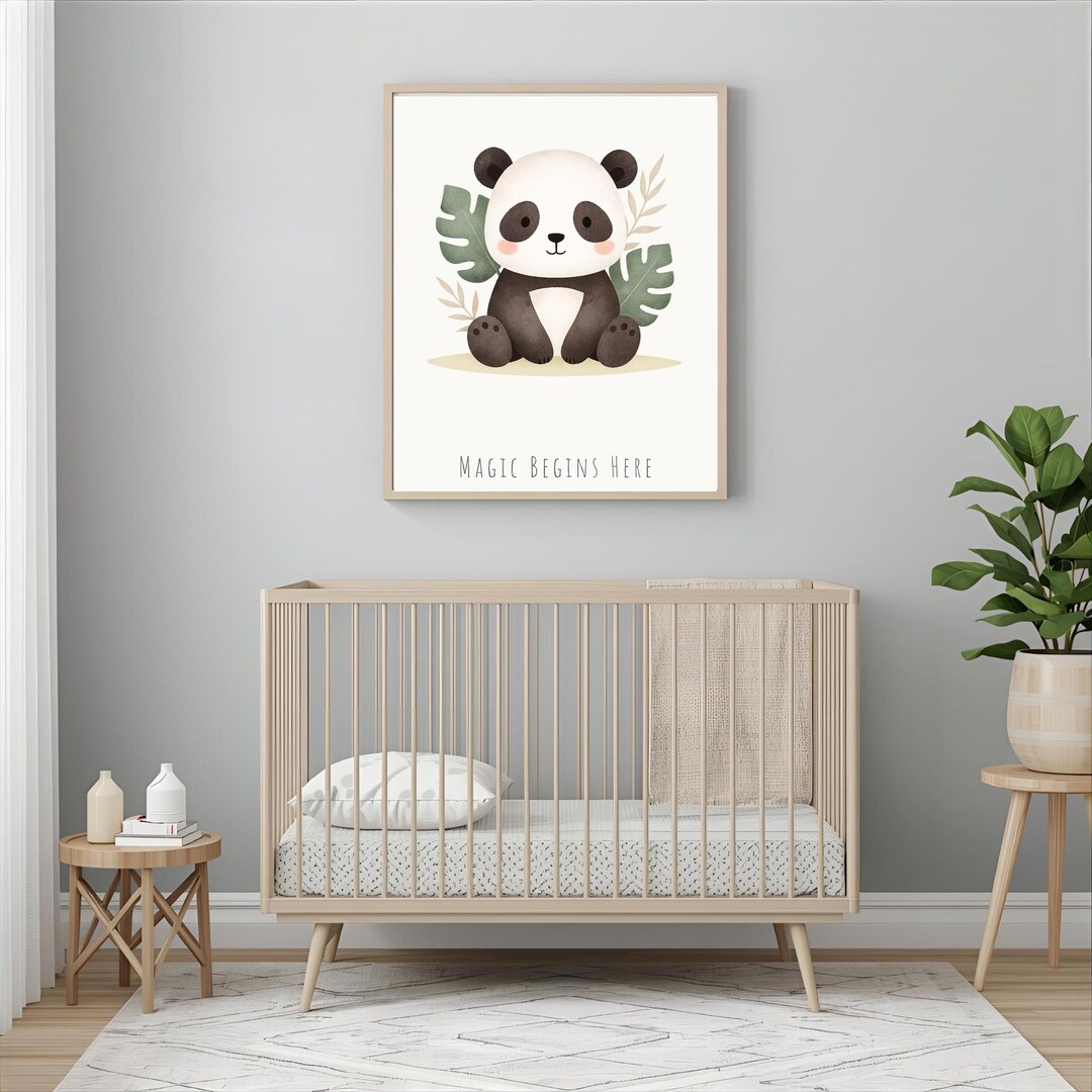 Panda Nursery Wall Art Printable | Neutral Baby Room Decor (digital ...