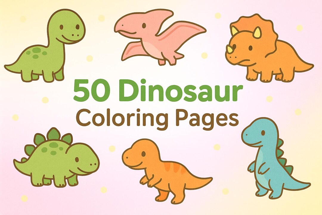 50 Dinosaur Coloring Pages, Dino Coloring Book for Kids, Cute Dinosaur ...