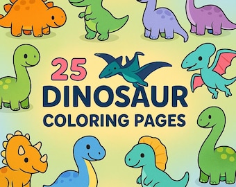25 Dinosaur Coloring Pages, Kids Dino Coloring Book (Printable PDF)