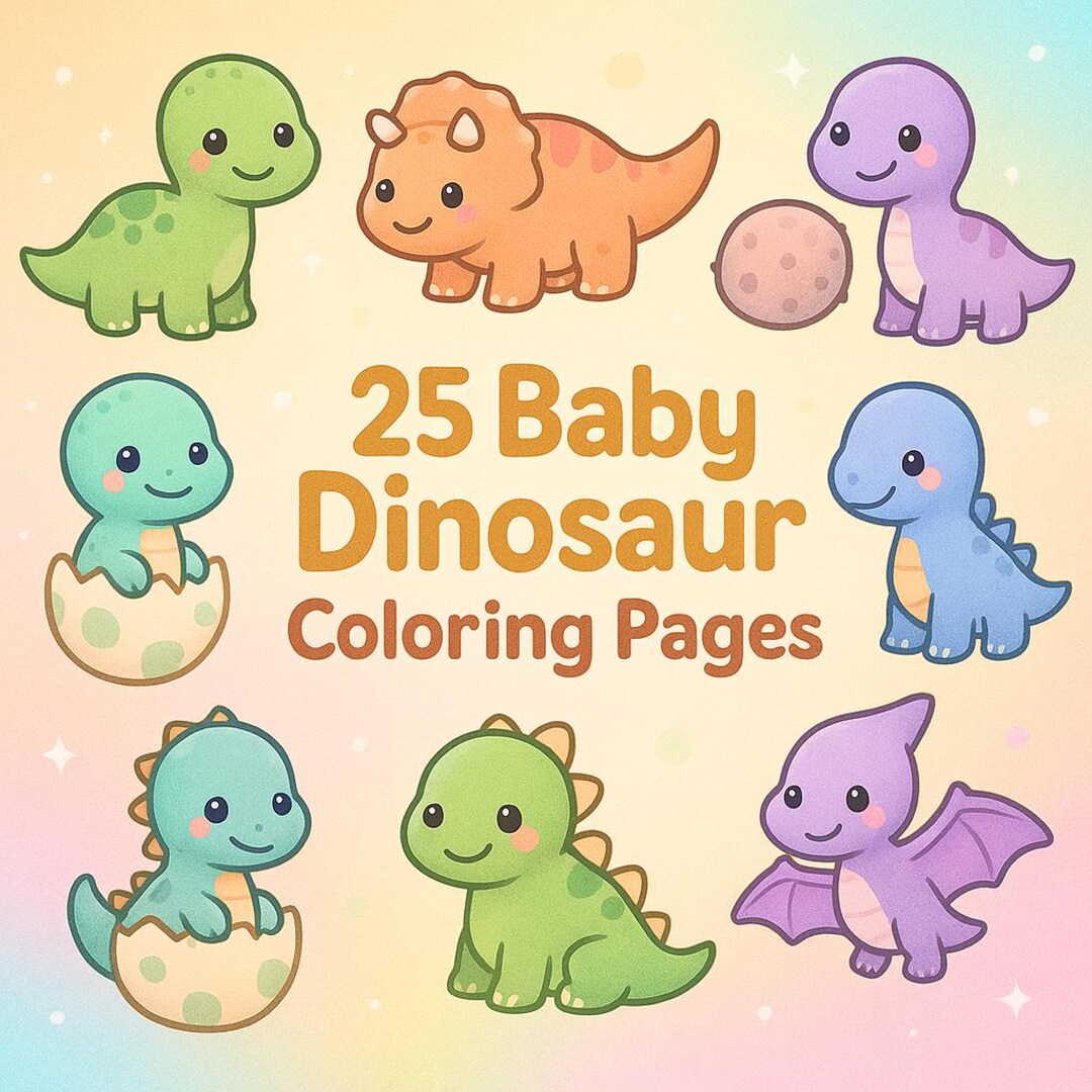 25 Baby Dinosaur Coloring Pages: Kids Printable Dino Sheets (PDF) - Etsy