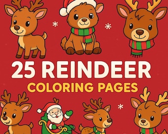 25 Reindeer Christmas Coloring Pages for Kids (PDF)