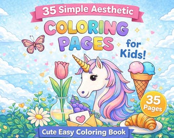 35 Simple Aesthetic Coloring Pages for Kids | Cute Easy Coloring Book | Printable PDF | Instant Download