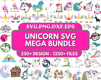 Unicorn SVG Bundle, Colorful Unicorn Png , Rainbow Unicorn Head Vector, Cricut, Digital Files, Dxf, Eps, PNG, Svg