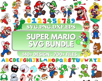 Super Maro SVG Bundle, Super Maio PNG, Cartoon Svg, Layered Design Svg Bundle, Movie Svg Bundle, Dxf, Eps, Pdf, Png