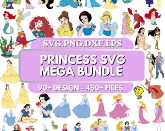 Princess SVG Mega Bundle, Princesses Clipart, Princess Svg Cut Files For Cricut, Silhouette, Snow White Svg, Fairytale Princess Png, Dxf