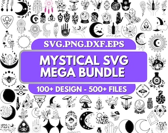 Mystical Svg, Crystal Svg, Celestial Svg for Cricut, Boho Svg, Tarot Svg, Cricut Designs, Silhouette, Instant Download, Witchy Svg Bundle