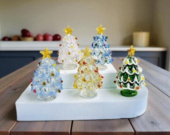 Miniature Glass Christmas Tree, Fused Glass Christmas Tree, Personalized Decor, Small Stained Glass Tree, Gift Christmas Tree Set