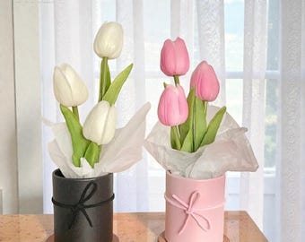 Crepe Paper Tulip Bouquet, Minimalist Floral Decor, 3pc, Gift For Her