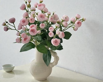 12-head Rose Artificial Flower Arrangement with Stem, Small Artificial Flower Bouquet, Artificial Flowers for Living Room Decoration