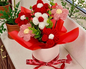 Crochet Flower Bouquet, Yarn Flowers, Knitted Bouquet Gift for Her, Birth month Flower Bouquet, Rose, Carnation, Sunflower