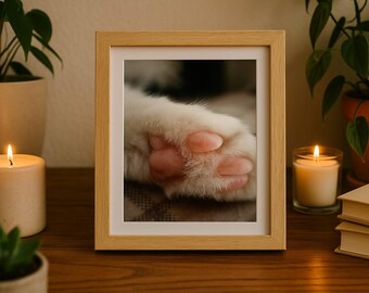 Arte de pared con forma de dedo del pie de gato ~ Primer plano de pata acogedora ~ Fotografía de gatos ~ Decoración de animales ~ Descarga digital.