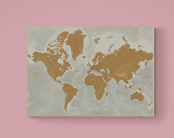 Modern Minimalist World Map Print Yellow| Large (A0) Digital Instant Download | Travel Decor