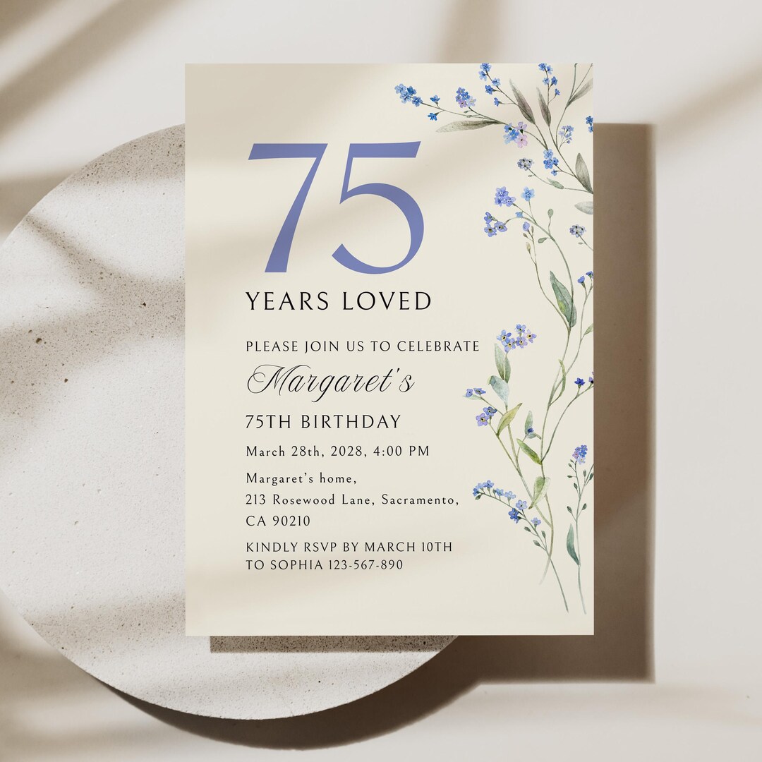 75th Birthday Invitation: Elegant Floral Seventy Fifth Celebration for ...