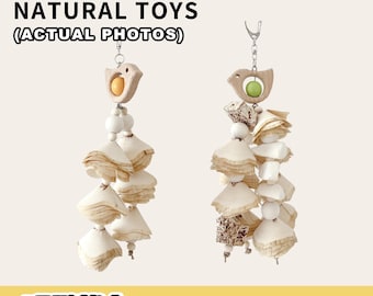 Juguete masticable de madera natural para loros, columpio para pájaros, juguete para jaula para pájaros pequeños, 2 unidades por paquete.