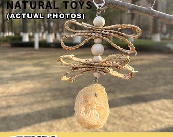 Giocattolo da masticare in legno naturale per pappagalli, calopsitte, conuri, adatto a uccelli di piccola e media taglia, fatto a mano.