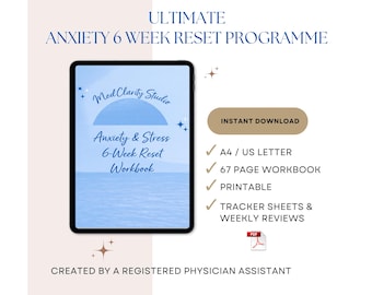 Anxiety Workbook: 6-Week Reset Planner, Mental Health Tools (Digital PDF)