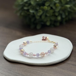 Amethyst & Rose Quartz Bracelet, Soft Pastel Gemstone Jewelry, Gentle Healing Gift, Lait de Mémoire Rosé｜優しさと思いやりを閉じ込めたブレスレット