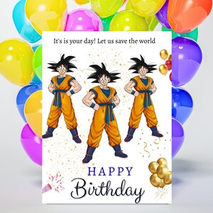 Biglietto di auguri di compleanno a tema eroe: stile anime per bambini (download digitale)