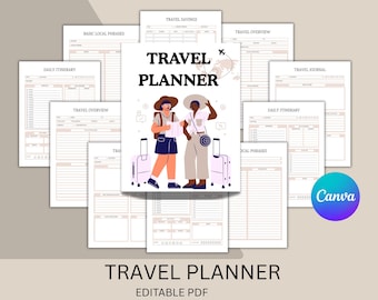 Travel Planner: Trip Itinerary and Budget Template (Editable Canva File)