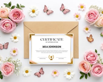 Volunteer and Teacher Award Certificate: Editable Template (Printable PDF)