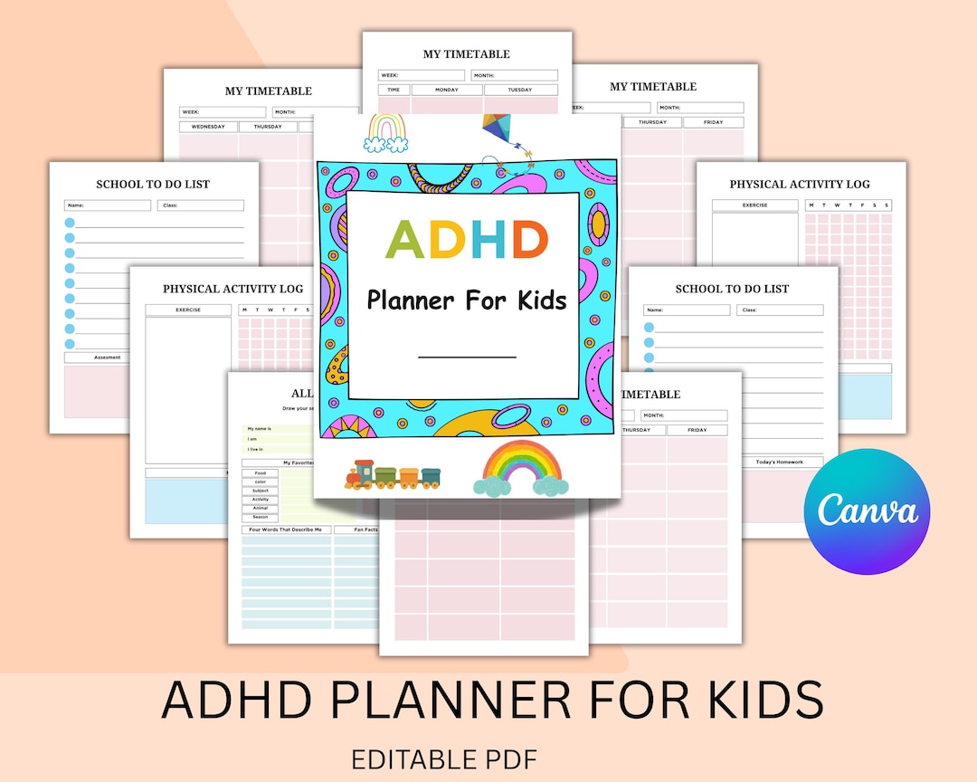 Editable ADHD Planner for Kids | Canva Template (instant Download) - Etsy