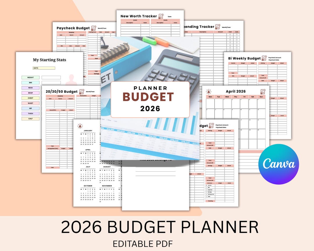 2026 Budget Planner | Monthly Expense Tracker, Savings (canva Template