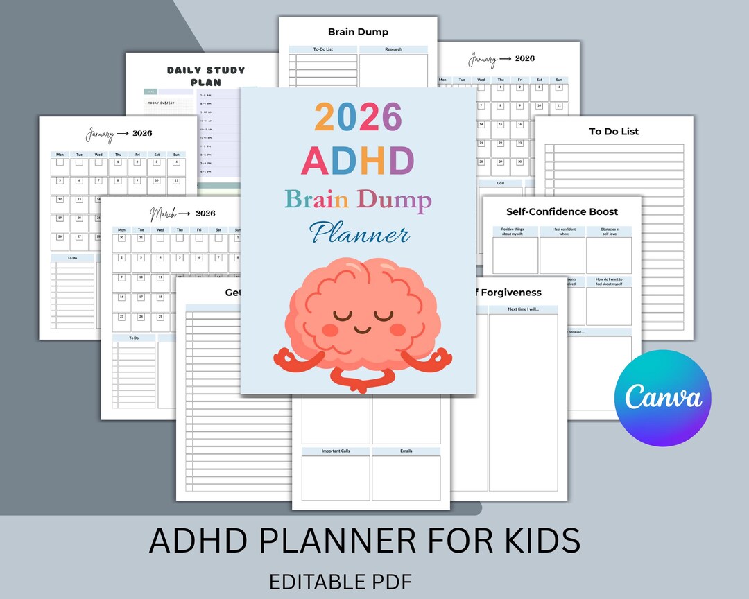 2026 ADHD Brain Dump Planner | Focus & Mind Clarity (canva Template ...
