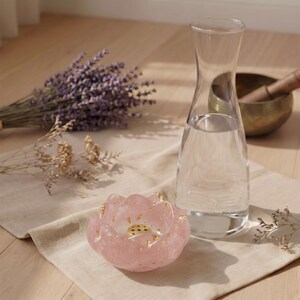 Rose Quartz Lotus Bowl Incense Holder - Crystal Decor for Meditation & Yoga image 2