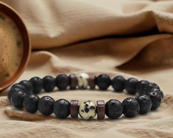 White Howlite + Lava Rock Bracelet, Yoga Bracelet for Calm and Stress Relief, Minimalist Grounding Jewelry, Meditation Gift for Men & Women