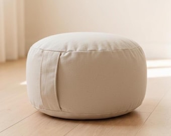 White Shanti Presence meditation cushion made of plant-dyed cotton with spelt husks, vegan, ideal for yoga, pranayama, mindfulness retreats
