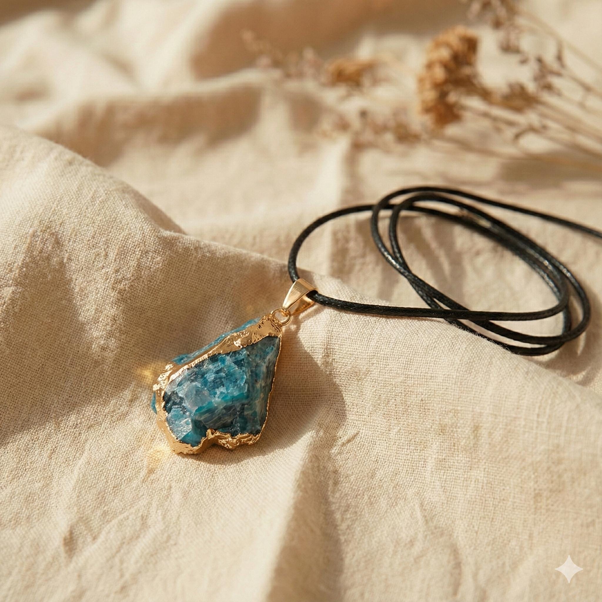 Pendentif Breloque En Or 18 Carats Avec Apatite Naturelle Bleue - Fait Main - Neuf Sans Emballage
