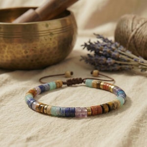 Chakra-armband met echte natuursteen kralen in regenboogkleuren, verstelbaar, minimalistisch, mindfulness-sieraden voor yoga en meditatie