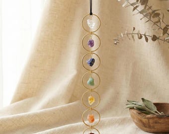 7 Chakra Talisman Pendant made from gemstones: Amethyst, Rock Crystal, Lapis Lazuli, Tiger's Eye, Jasper for balance and meditation