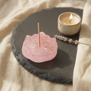 Rose Quartz Lotus Bowl Incense Holder - Crystal Decor for Meditation & Yoga image 4
