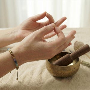 Chakra-Armband aus echten Natursteinen stilvoll arrangiert mit Naturmaterialien – bewusstes Schmuckstück für Meditation, Alltag & Balance im Leben.