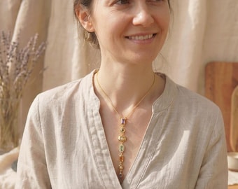 Chakra Ketting Goud 7 Stenen Hanger, Gouden Y Ketting, Yoga Sieraad, Cadeau voor Haar