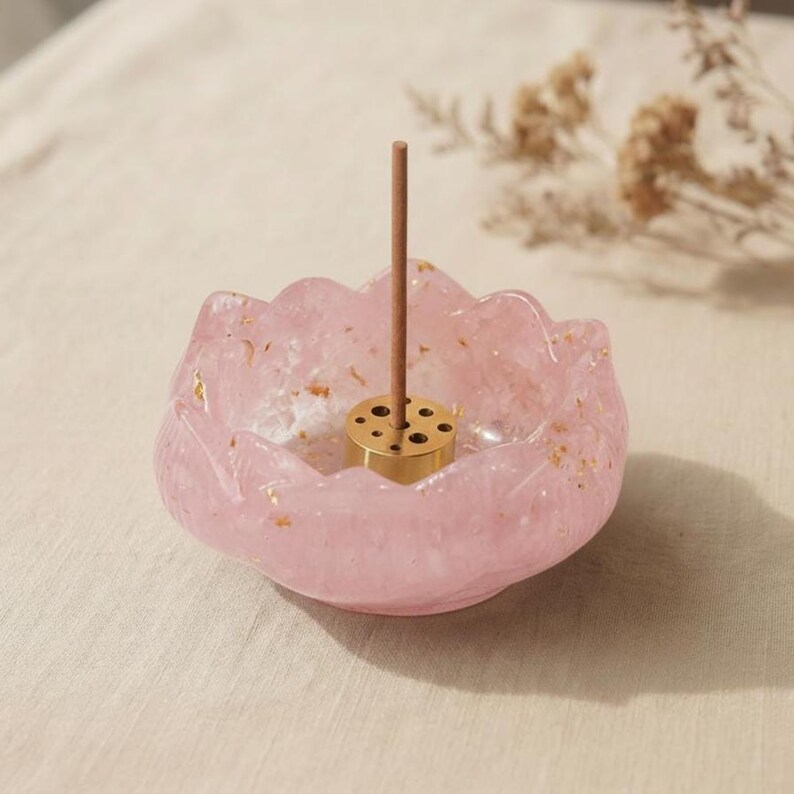 Rose Quartz Lotus Bowl Incense Holder - Crystal Decor for Meditation & Yoga image 5