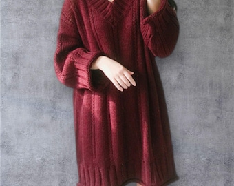 Oversized Knit Sweater Dress, Textured Loose Fit Mini Dress, Cozy Winter Pullover