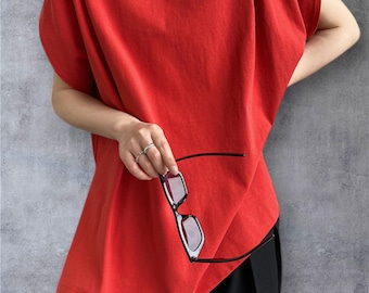 Tencel Cotton Blend Drop Shoulder Tee, Loose Fit Round Neck Top