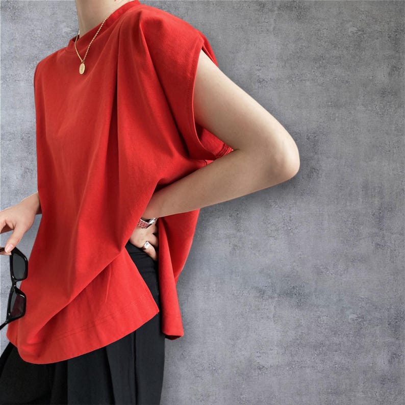 Tencel Cotton Blend Drop Shoulder Tee, Loose Fit Round Neck Top image 6