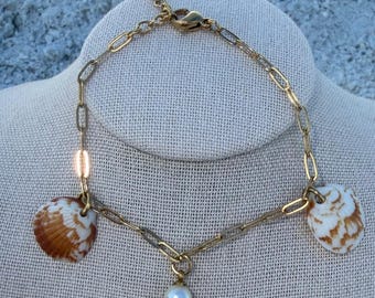 Coastal Shell Charm Bracelet with Freshwater Pearl | Handpicked Florida Beach Shells