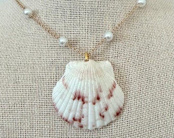 Gold Plated Scallop Shell Necklace with Pearls | Coastal Summer Jewelry