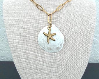 Real Jingle Shell Necklace | 18K PVD Gold Paperclip Chain | Waterproof Coastal Jewelry