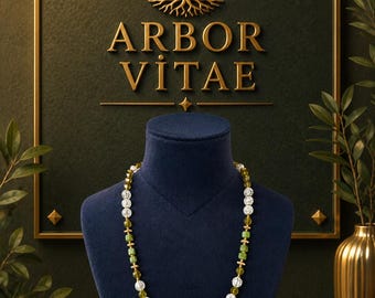 Luxury Nephrite and Peridot Necklace, Quartz Crystal Beaded Choker, 14K Gold Plated Statement Jewelry, Spiritual Protection Gift for Her