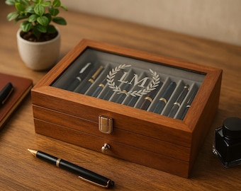 Spersonalizowane drewniane pudełko na długopisy z podwójną warstwą do przechowywania