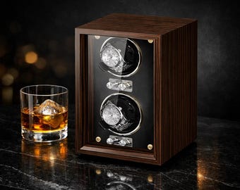 Luksusowy drewniany nakręcacz zegarków, 1-8 gniazd, niebieska dioda LED, obudowa z cichym silnikiem