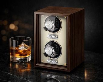 Luksusowy drewniany nakręcacz zegarków, 1-8 gniazd, niebieska dioda LED, obudowa z cichym silnikiem