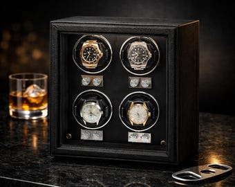 Luksusowy drewniany nakręcacz zegarków, 1-8 gniazd, niebieska dioda LED, obudowa z cichym silnikiem