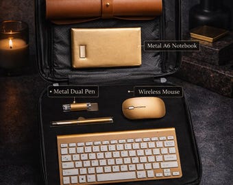 Zestaw prezentowy na Dzień Ojca dla niego, Zestaw premium ze złotym sprzętem technicznym, Niezbędne wyposażenie biura, Pomysły na prezent dla taty, Prezent urodzinowy